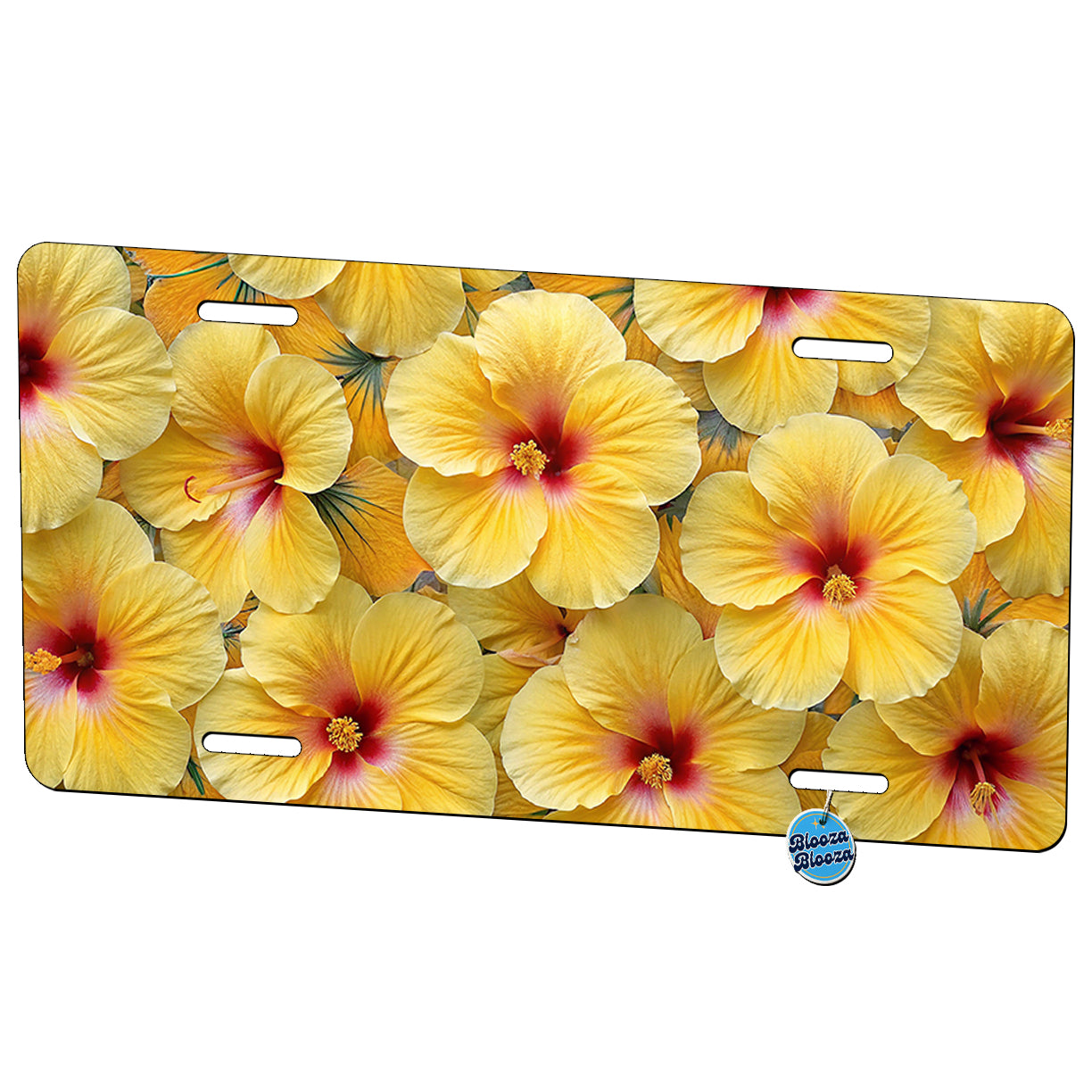 Yellow Hibiscus Flowers Floral Tropical Background Metal Vanity Novelty Tag License Plate for Trucks Cars SUVs