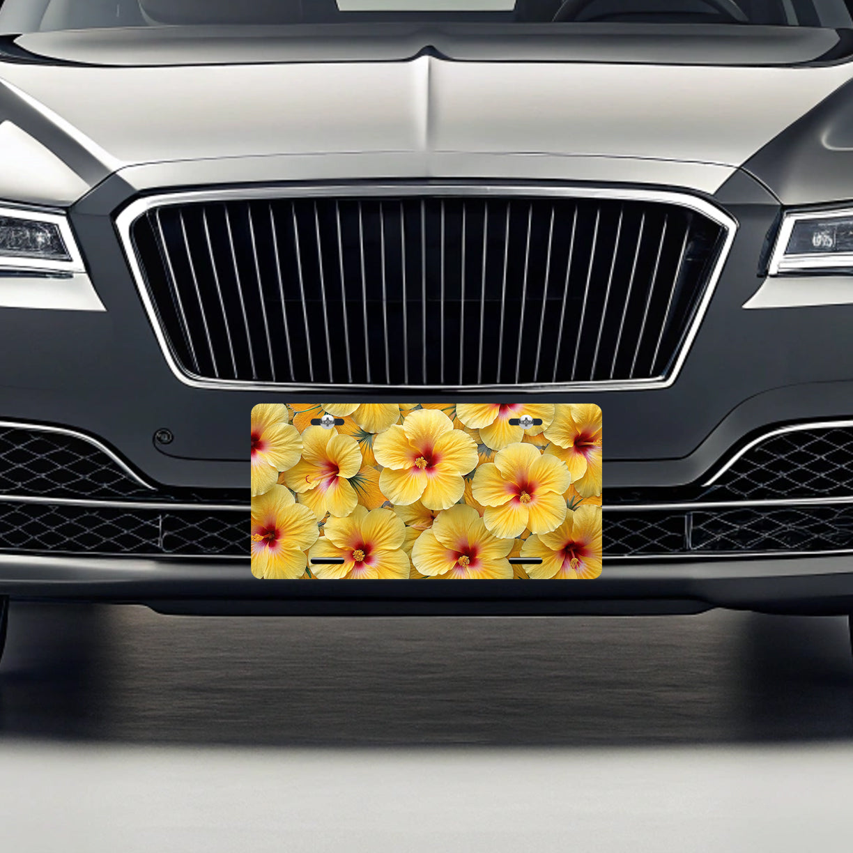 Yellow Hibiscus Flowers Floral Tropical Background Metal Vanity Novelty Tag License Plate for Trucks Cars SUVs