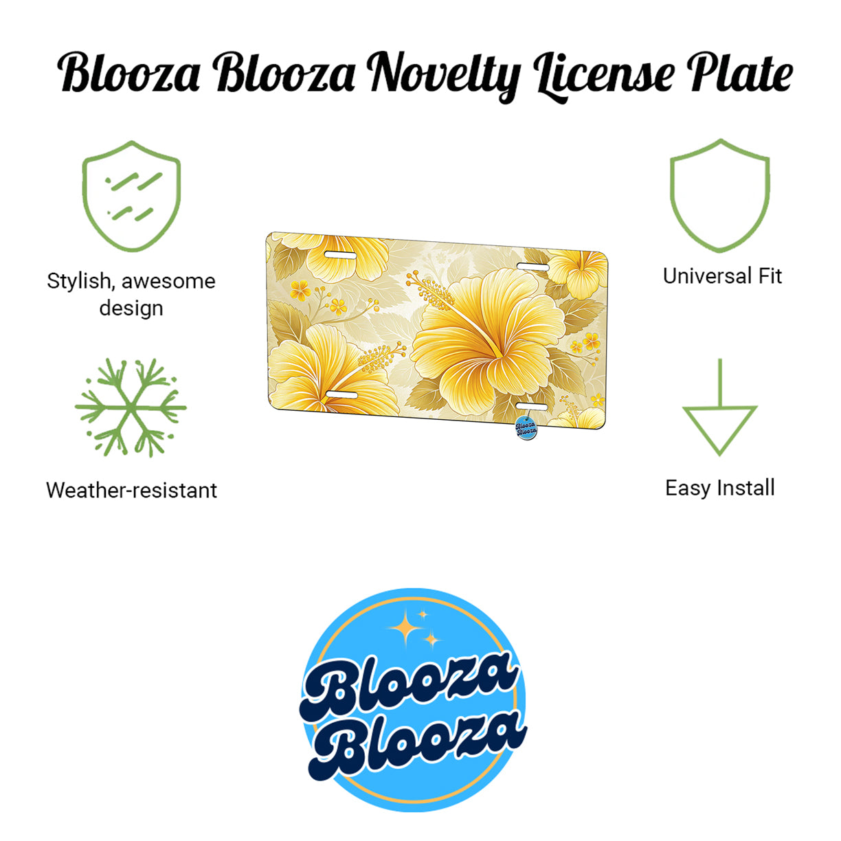 Yellow Hibiscus Flowers Pattern Drawing Tropical Floral Metal Vanity Novelty Tag License Plate for Trucks Cars SUVs