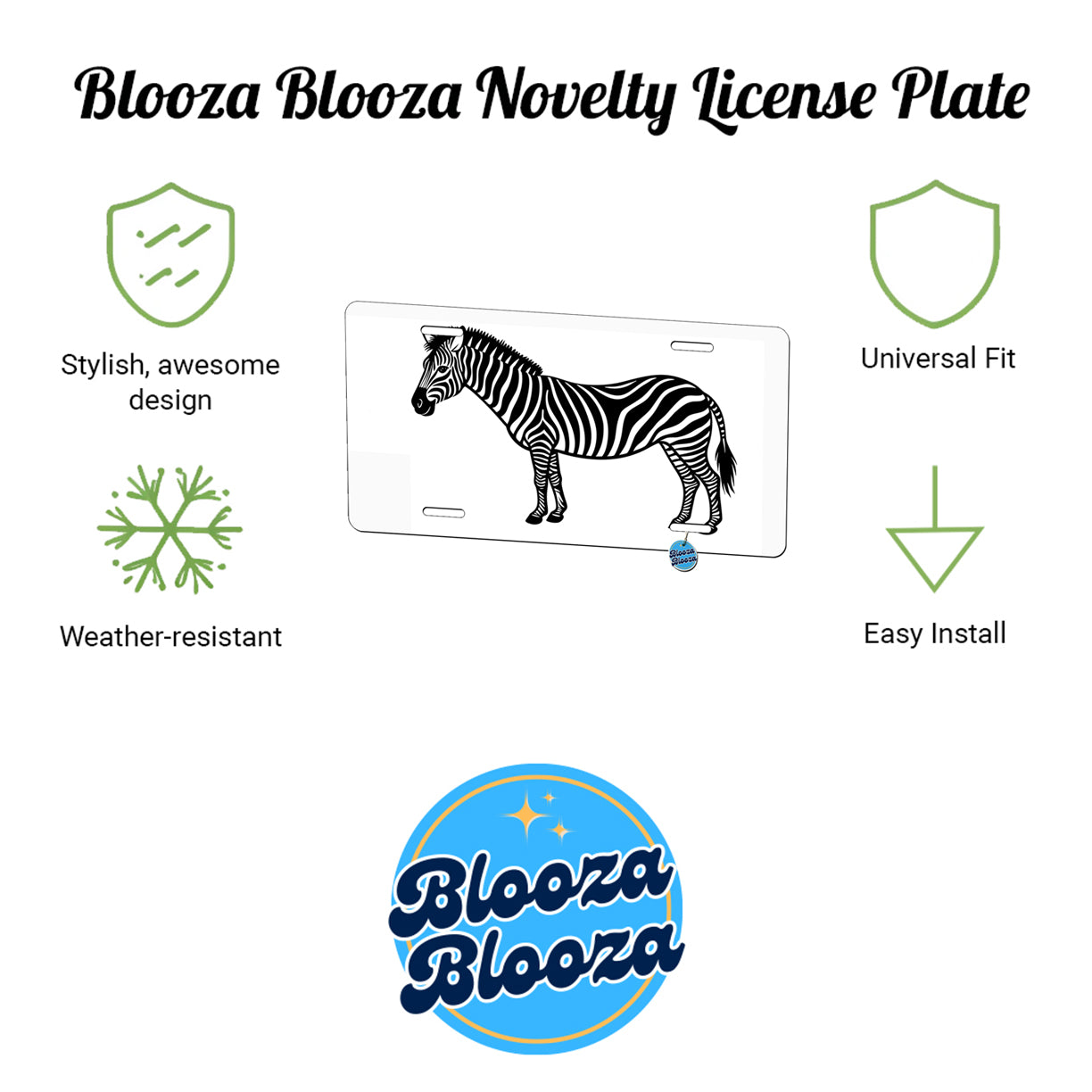 Zebra Black White Metal Vanity Novelty Tag License Plate for Trucks Cars SUVs