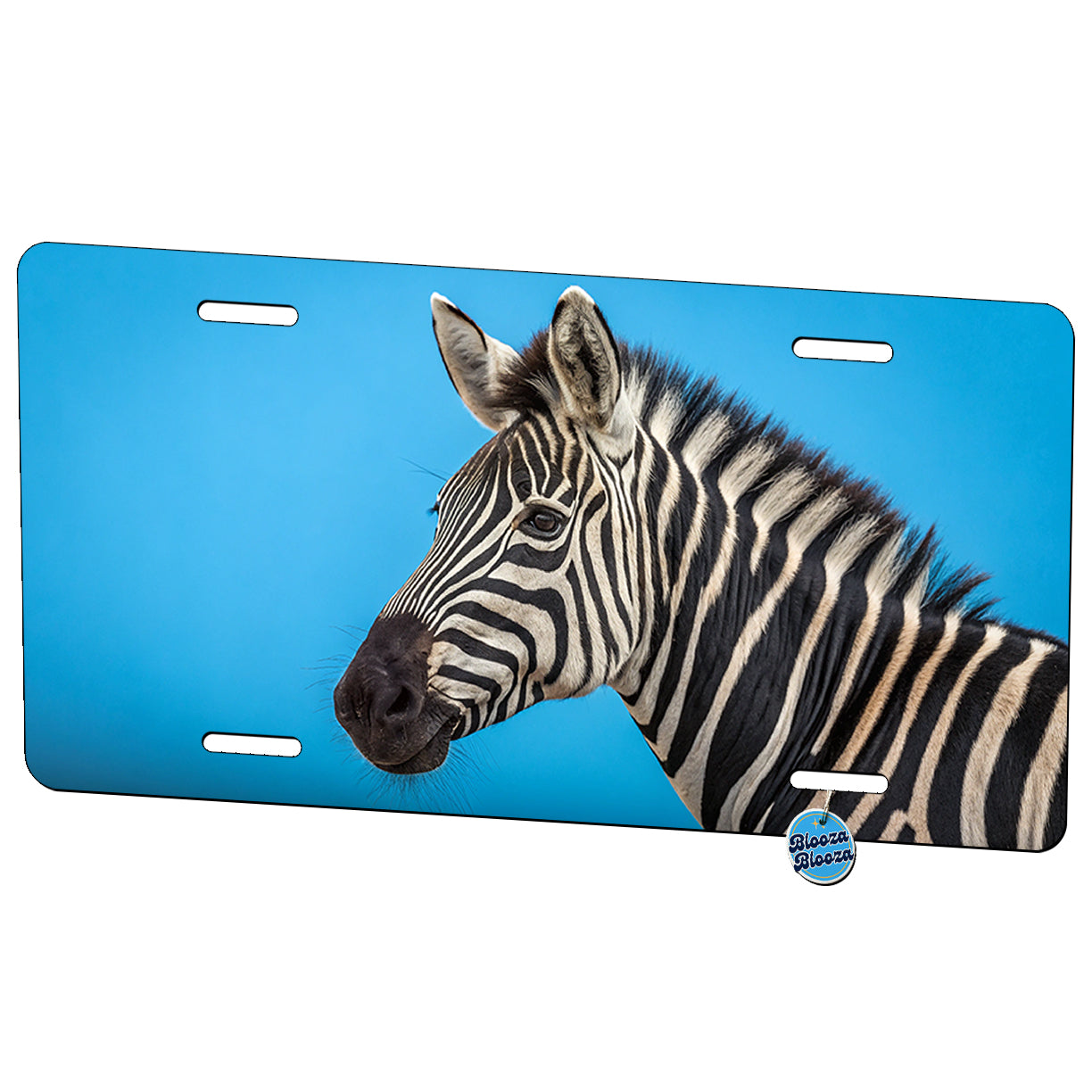 Zebra Face Blue Background Metal Vanity Novelty Tag License Plate for Trucks Cars SUVs