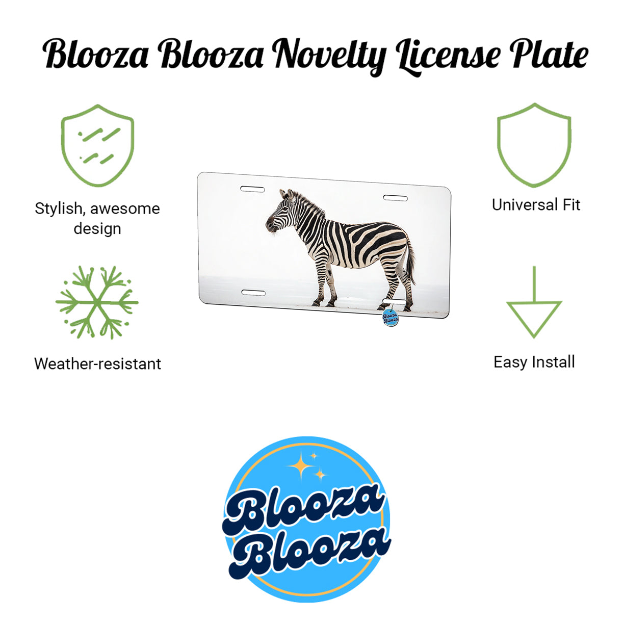 Zebra White Background Metal Vanity Novelty Tag License Plate for Trucks Cars SUVs