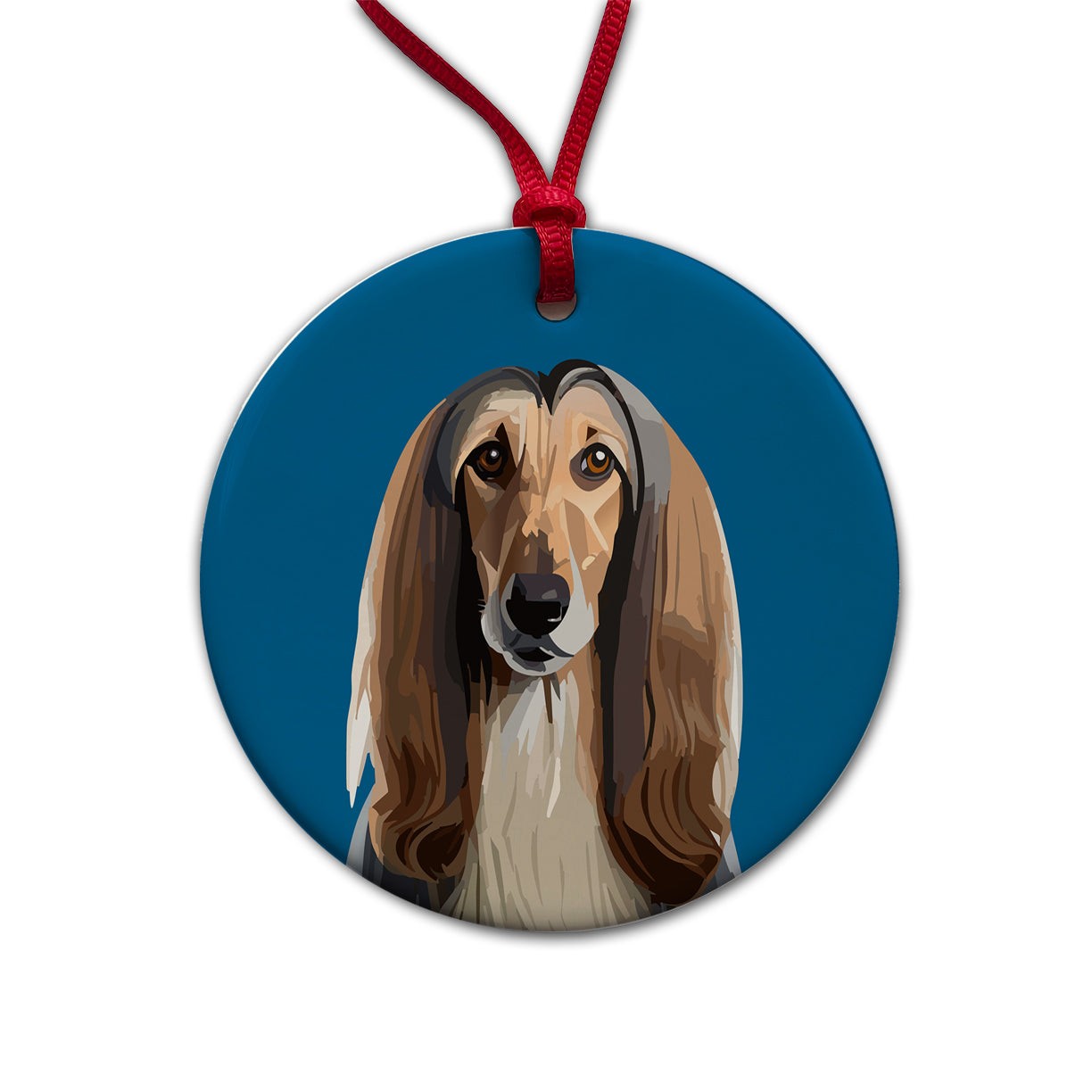 Afghan Hound Dog Staring Round Ceramic Holiday Christmas Tree Ornament