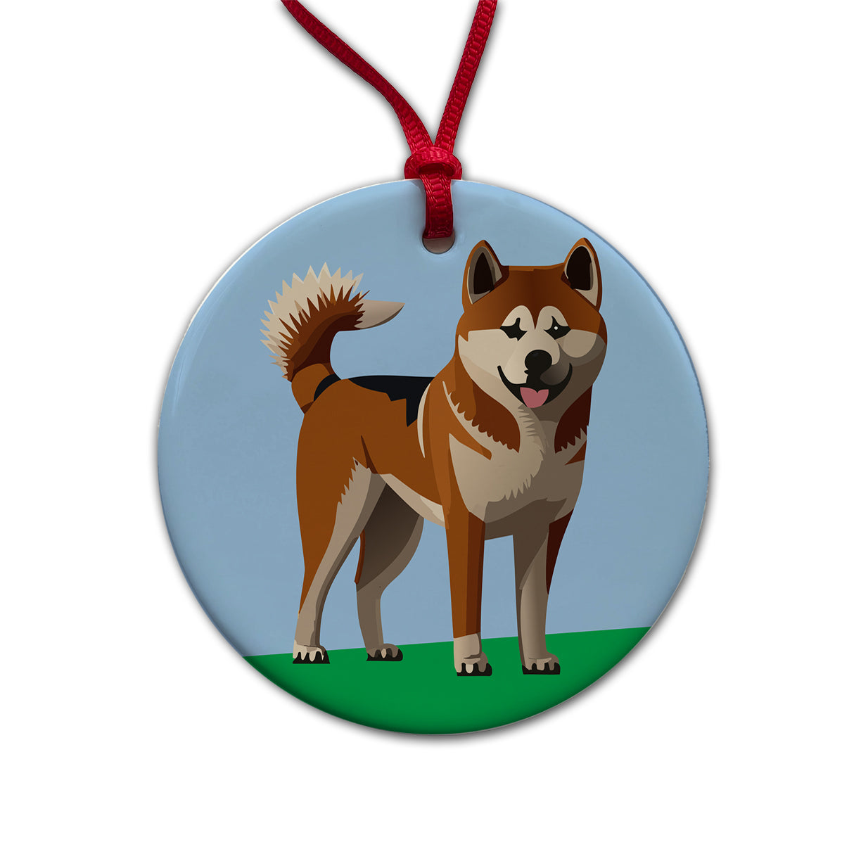 Akita Dog Standing Round Ceramic Holiday Christmas Tree Ornament