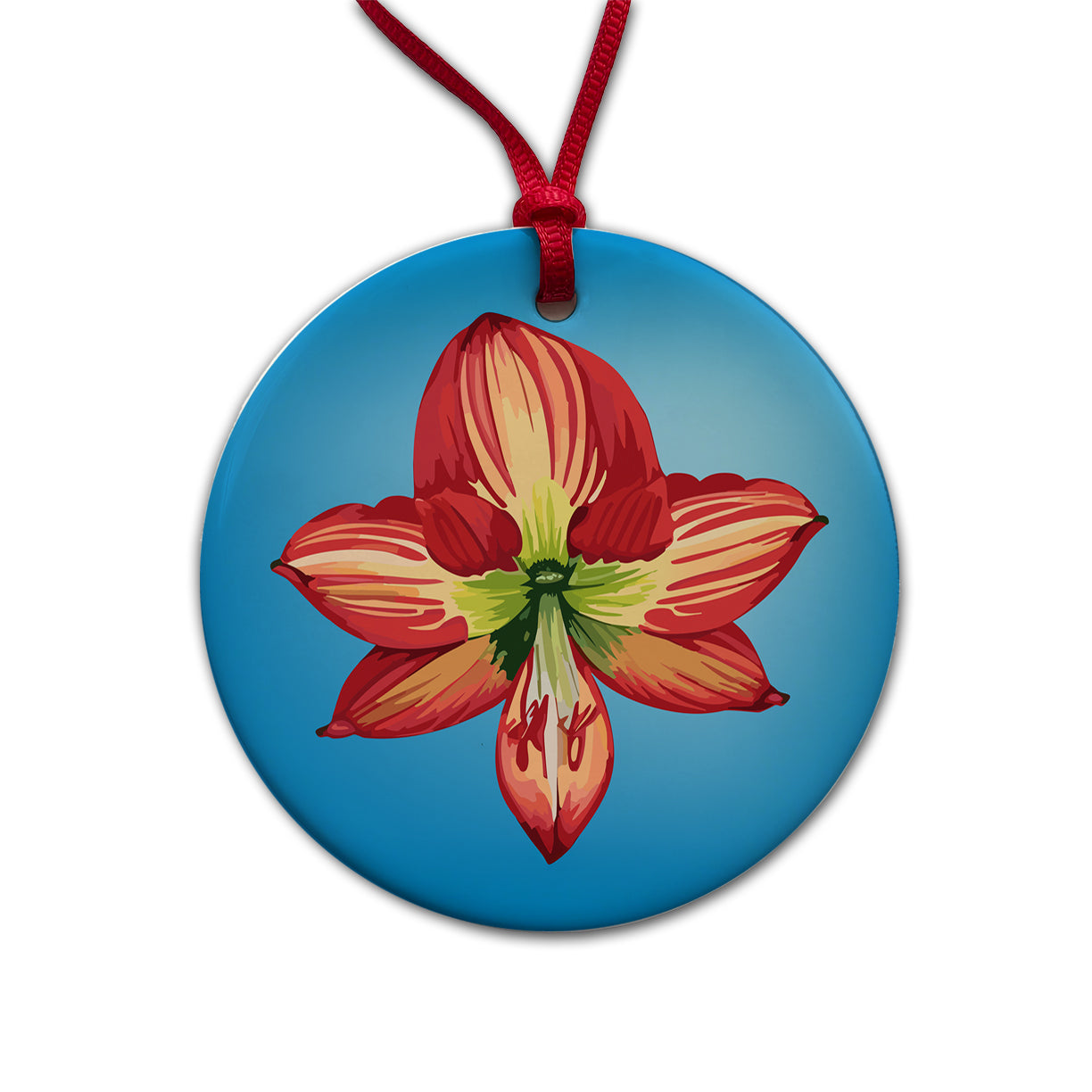 Amaryllis Flower Christmas Round Ceramic Holiday Christmas Tree Ornament