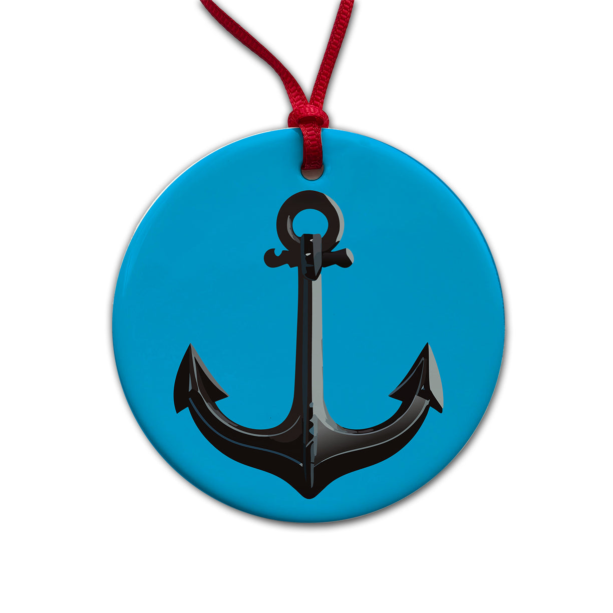 Anchor Boat Cruise Ship Sailing Round Ceramic Holiday Christmas Tree Ornament