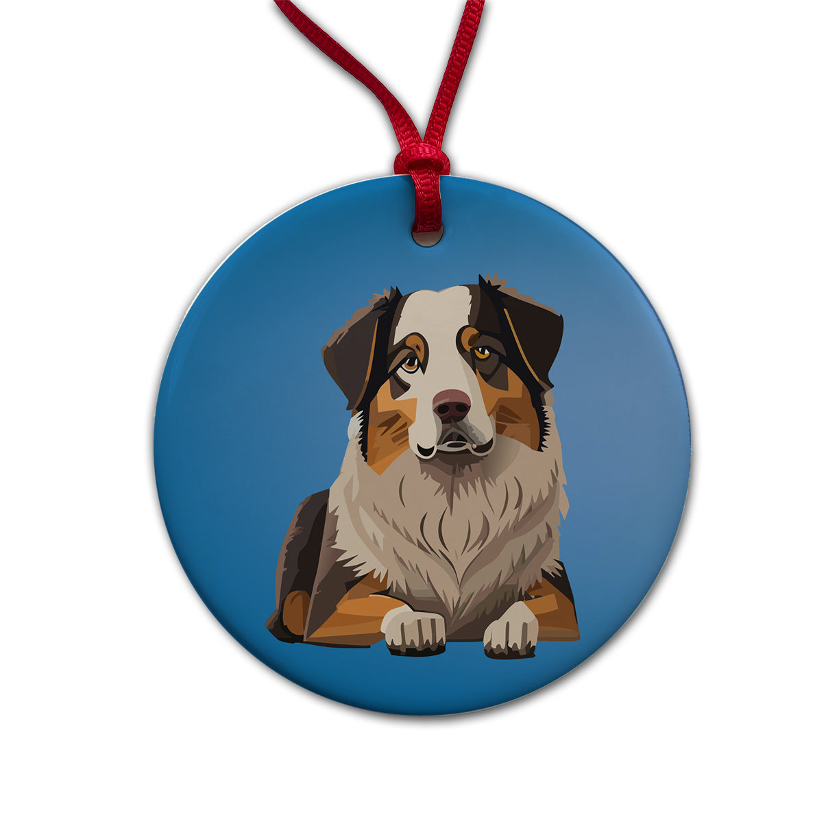 Australian Shepherd Dog Round Ceramic Holiday Christmas Tree Ornament