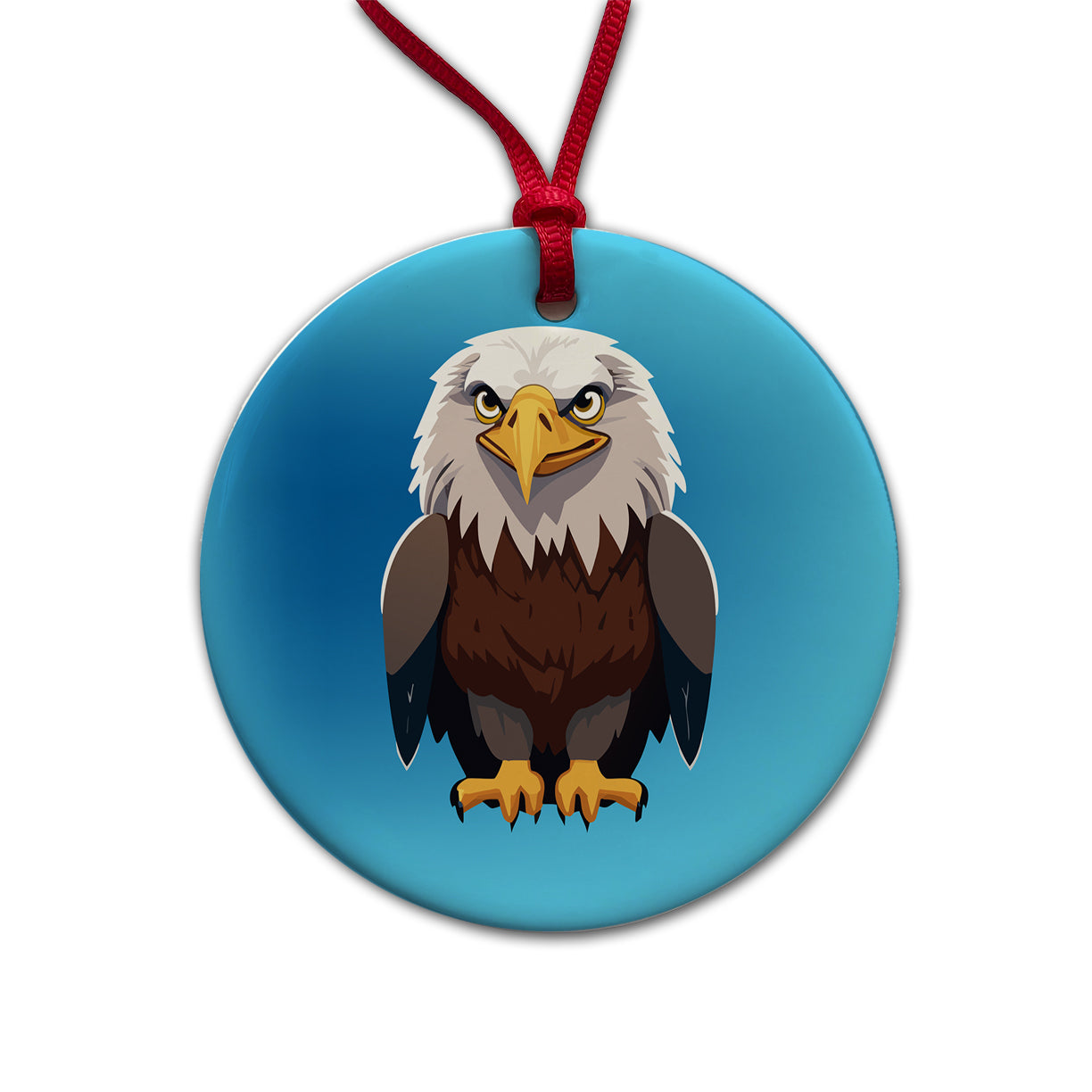 Bald Eagle Standing Round Ceramic Holiday Christmas Tree Ornament