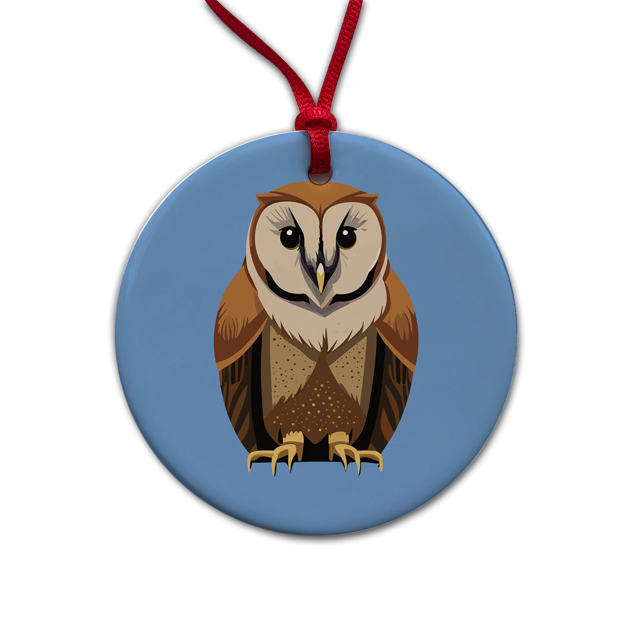 Barn Owl Staring Round Ceramic Holiday Christmas Tree Ornament
