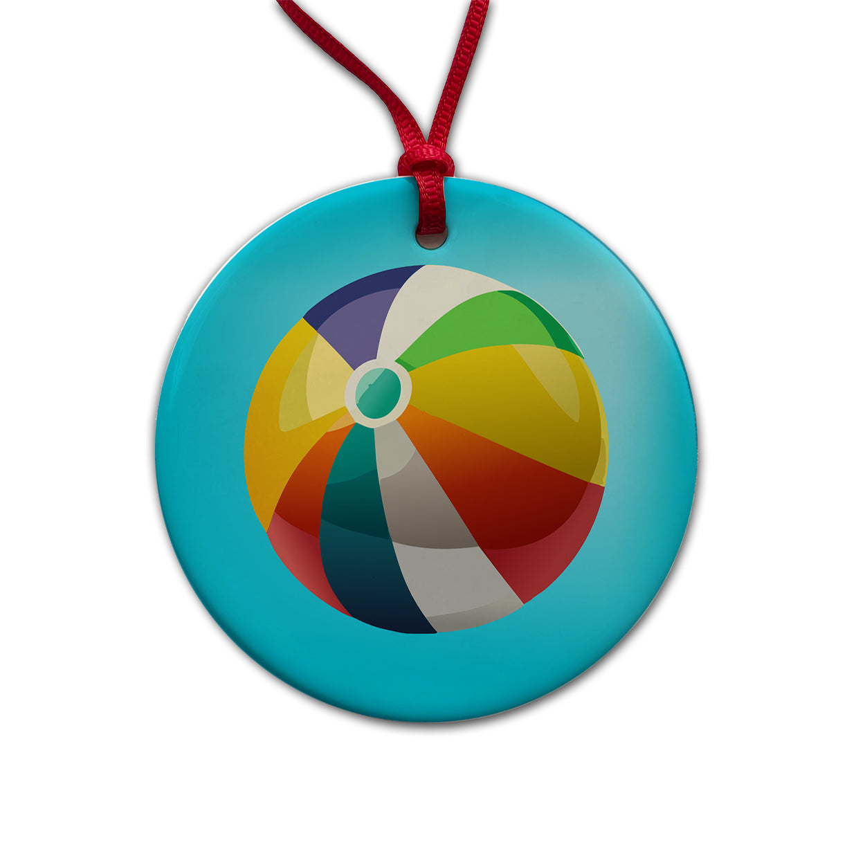 Beach Ball Colorful Round Ceramic Holiday Christmas Tree Ornament