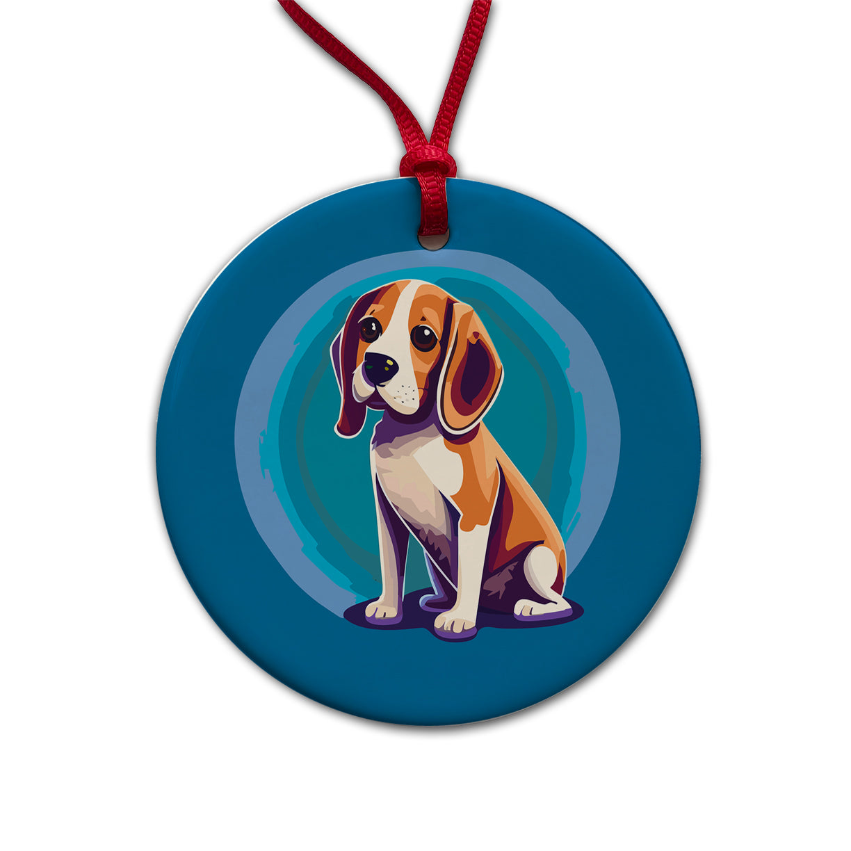 Beagle Dog Sitting Round Ceramic Holiday Christmas Tree Ornament