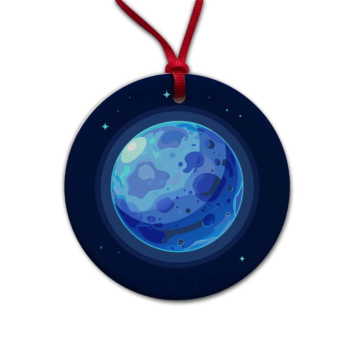 Blue Moon Round Ceramic Holiday Christmas Tree Ornament