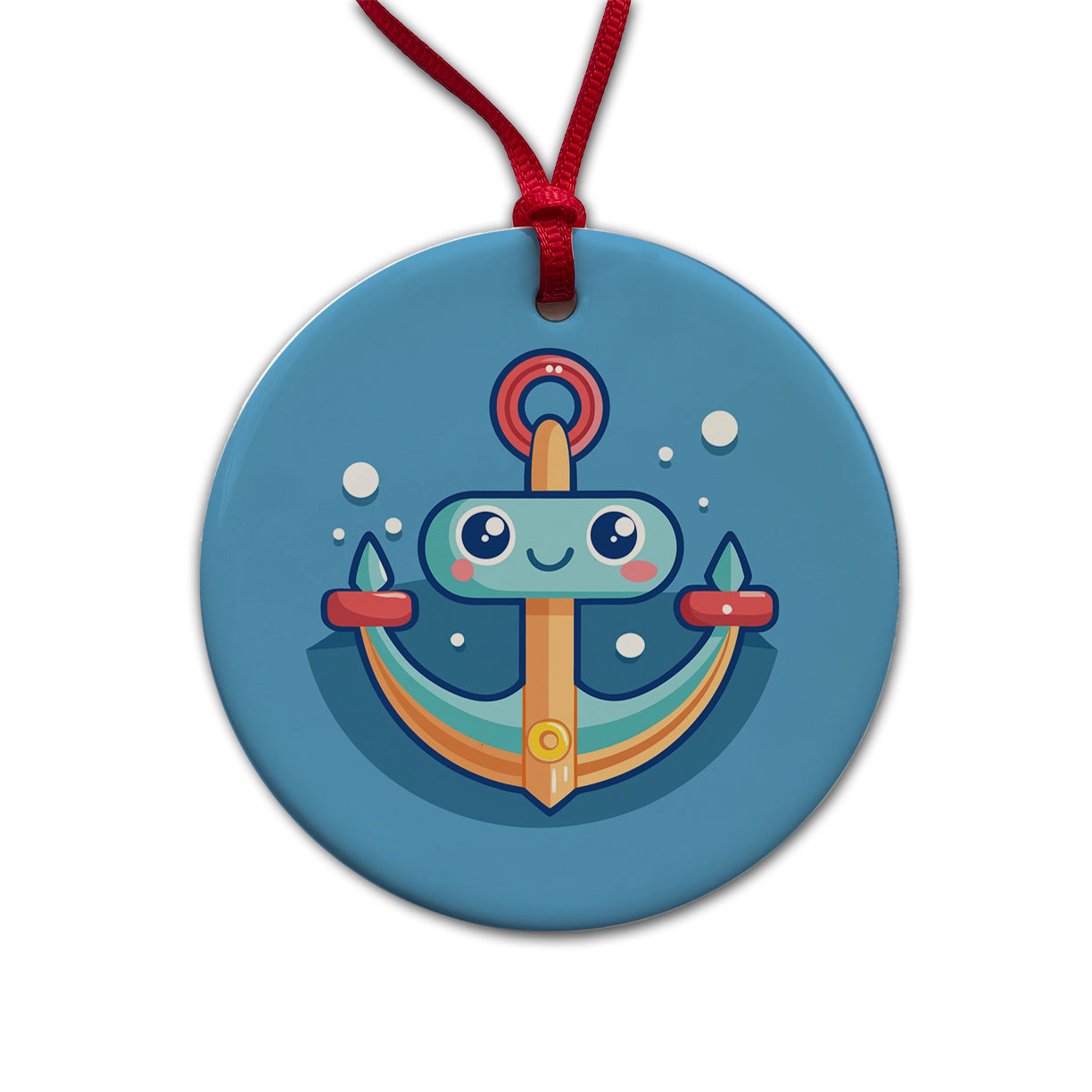 Boat Anchor Cute Round Ceramic Holiday Christmas Tree Ornament