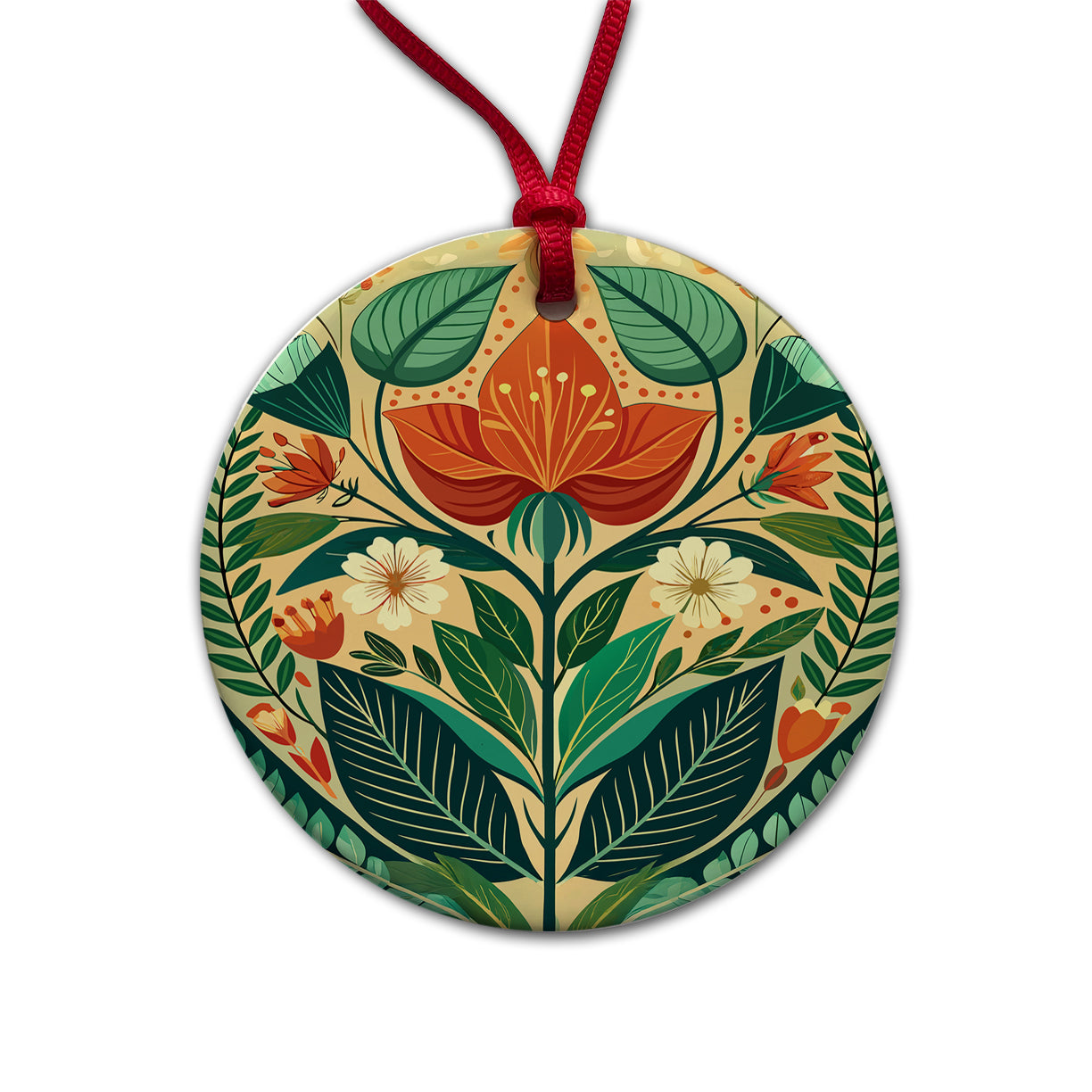 Botanical Floral Art Nouveau Design Round Ceramic Holiday Christmas Tree Ornament