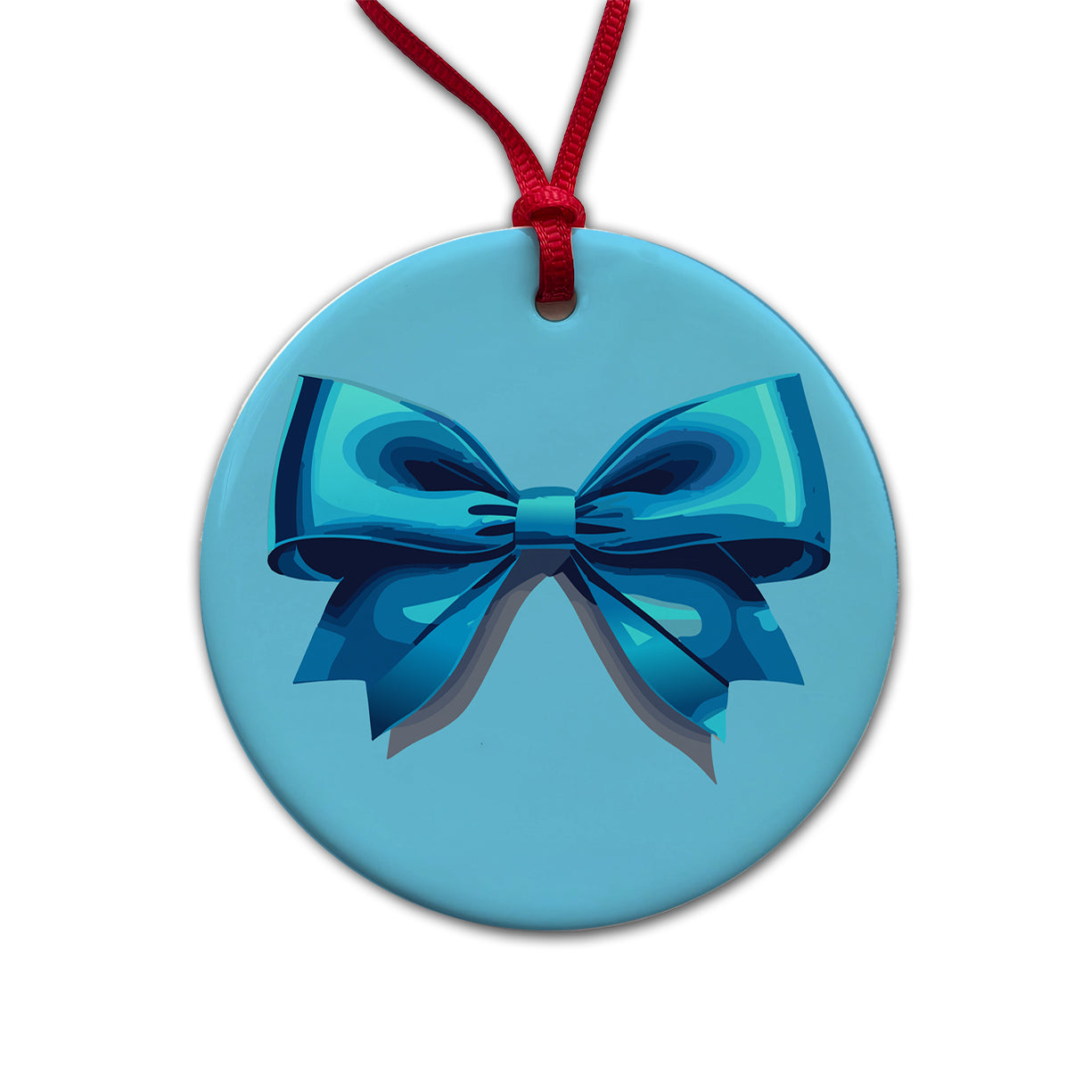 Bow Cheerleading Coquette Blue Round Ceramic Holiday Christmas Tree Ornament