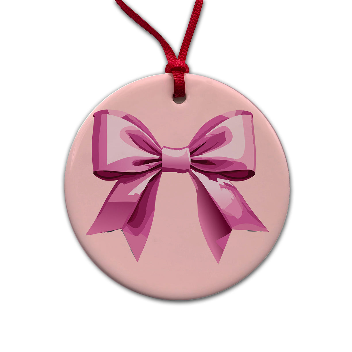 Bow Cheerleading Coquette Pink Round Ceramic Holiday Christmas Tree Ornament