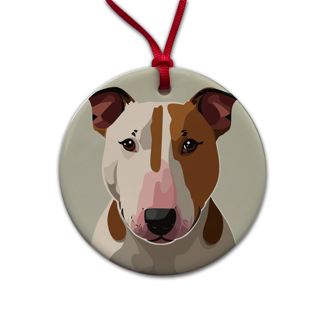 Bull Terrier Dog Staring Round Ceramic Holiday Christmas Tree Ornament