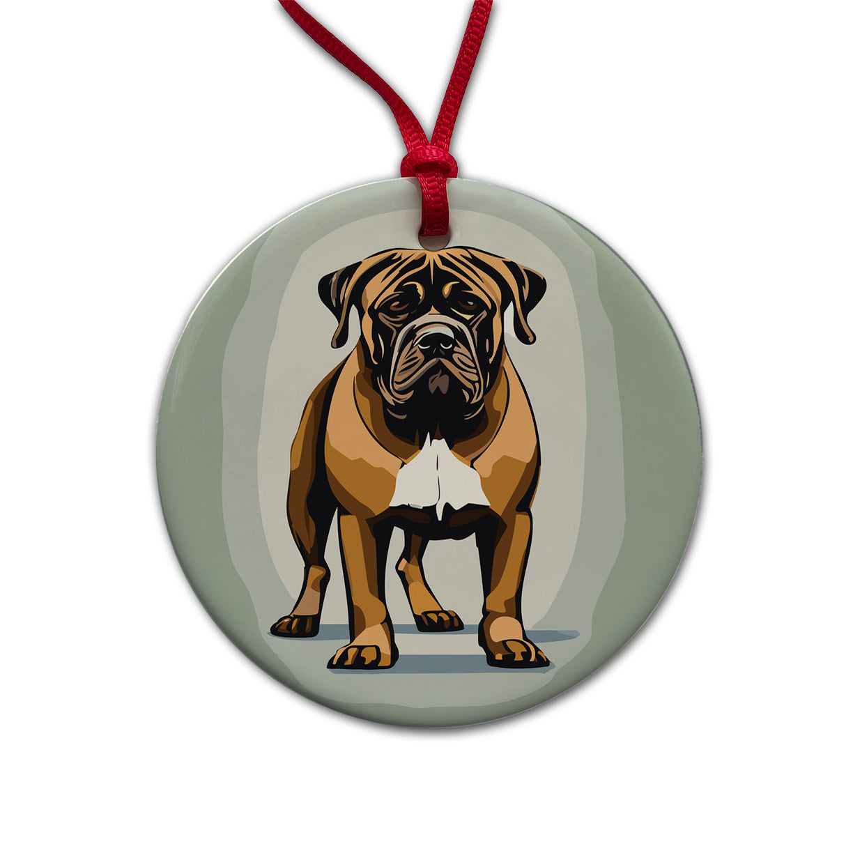 Bullmastiff Dog Standing Round Ceramic Holiday Christmas Tree Ornament
