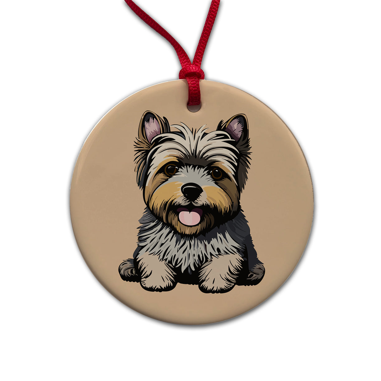 Cairn Terrier Dog Sitting Round Ceramic Holiday Christmas Tree Ornament
