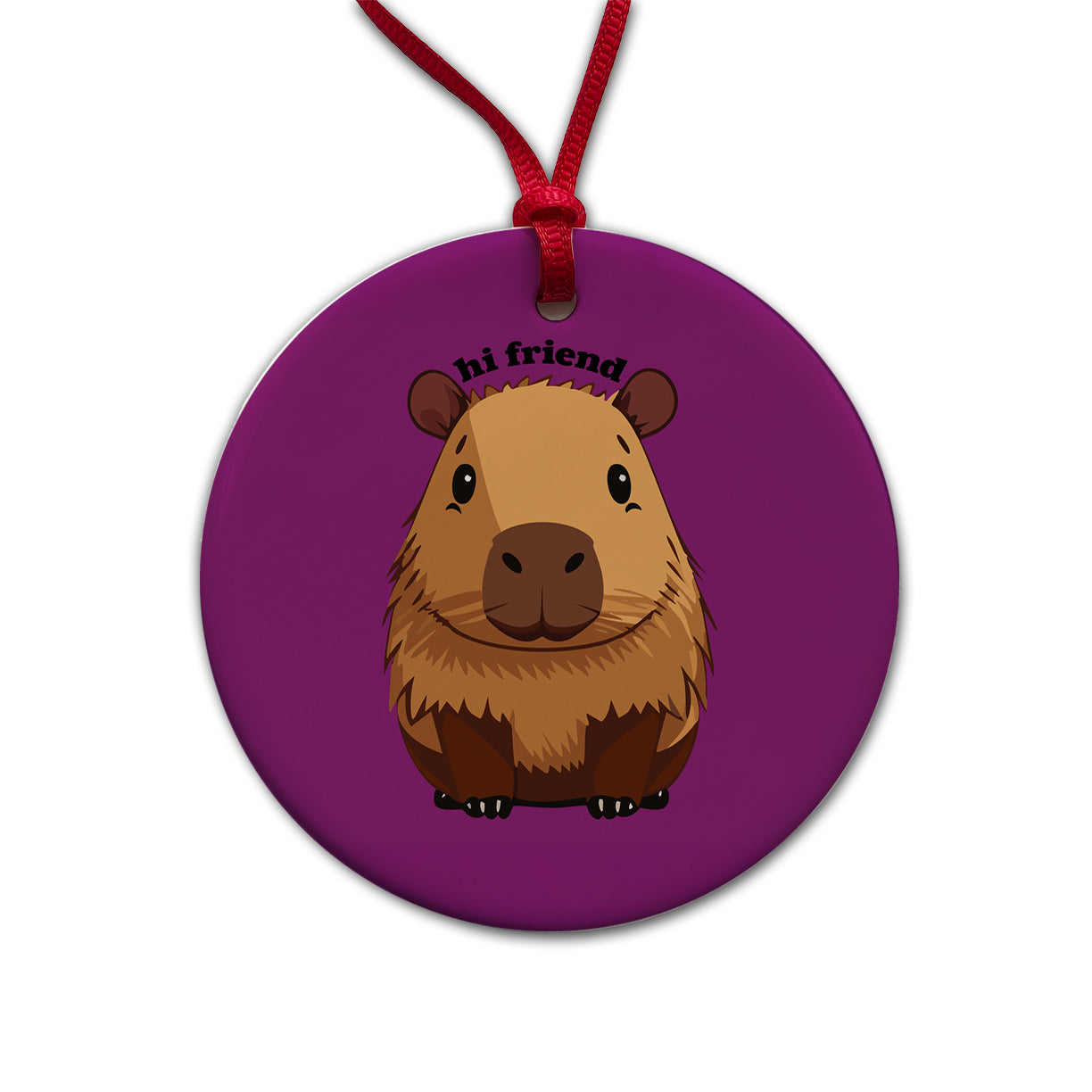 Capybara Hi Friend Hello Funny Round Ceramic Holiday Christmas Tree Ornament