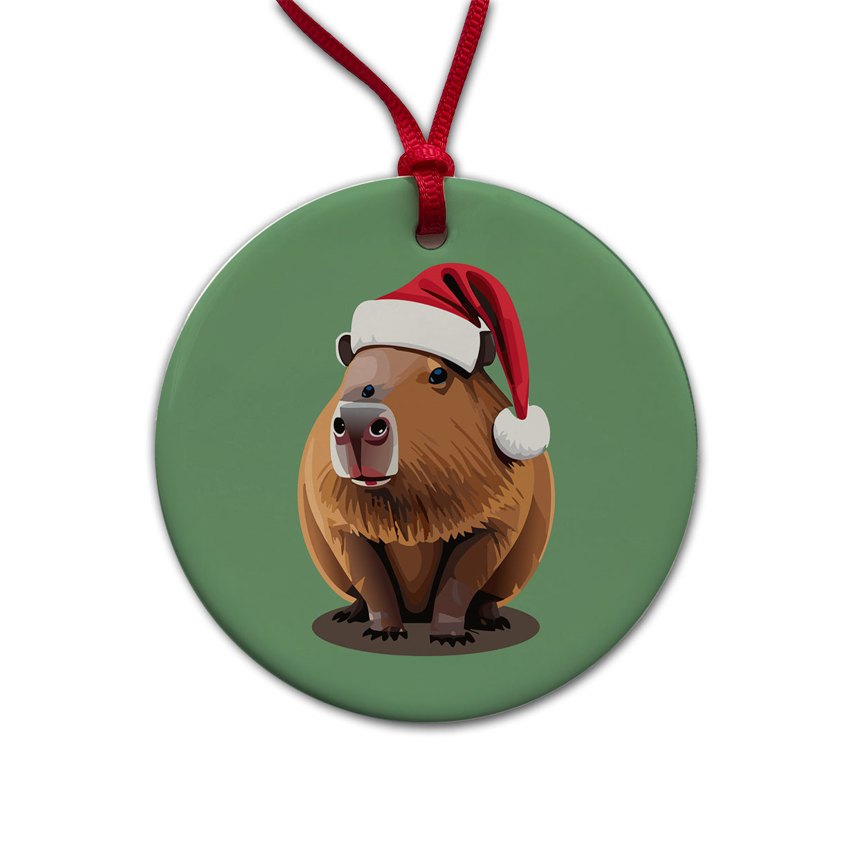 Capybara Santa Hat Christmas Round Ceramic Holiday Christmas Tree Ornament