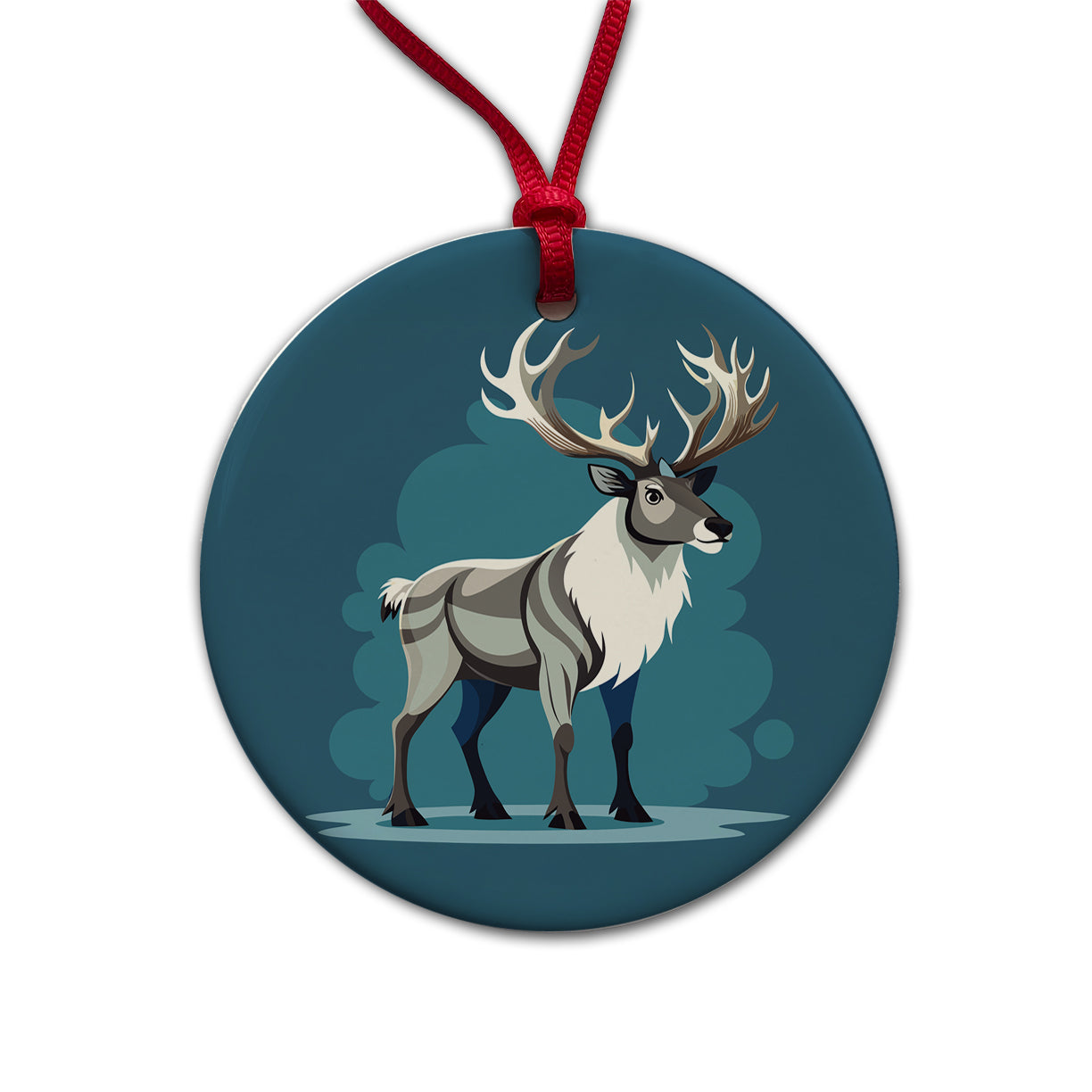 Caribou Reindeer Round Ceramic Holiday Christmas Tree Ornament