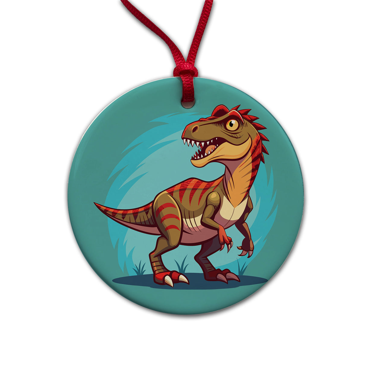 Carnotaurus Dinosaur Round Ceramic Holiday Christmas Tree Ornament