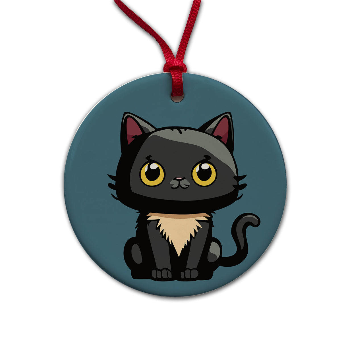 Cat Kitty Chibi Round Ceramic Holiday Christmas Tree Ornament