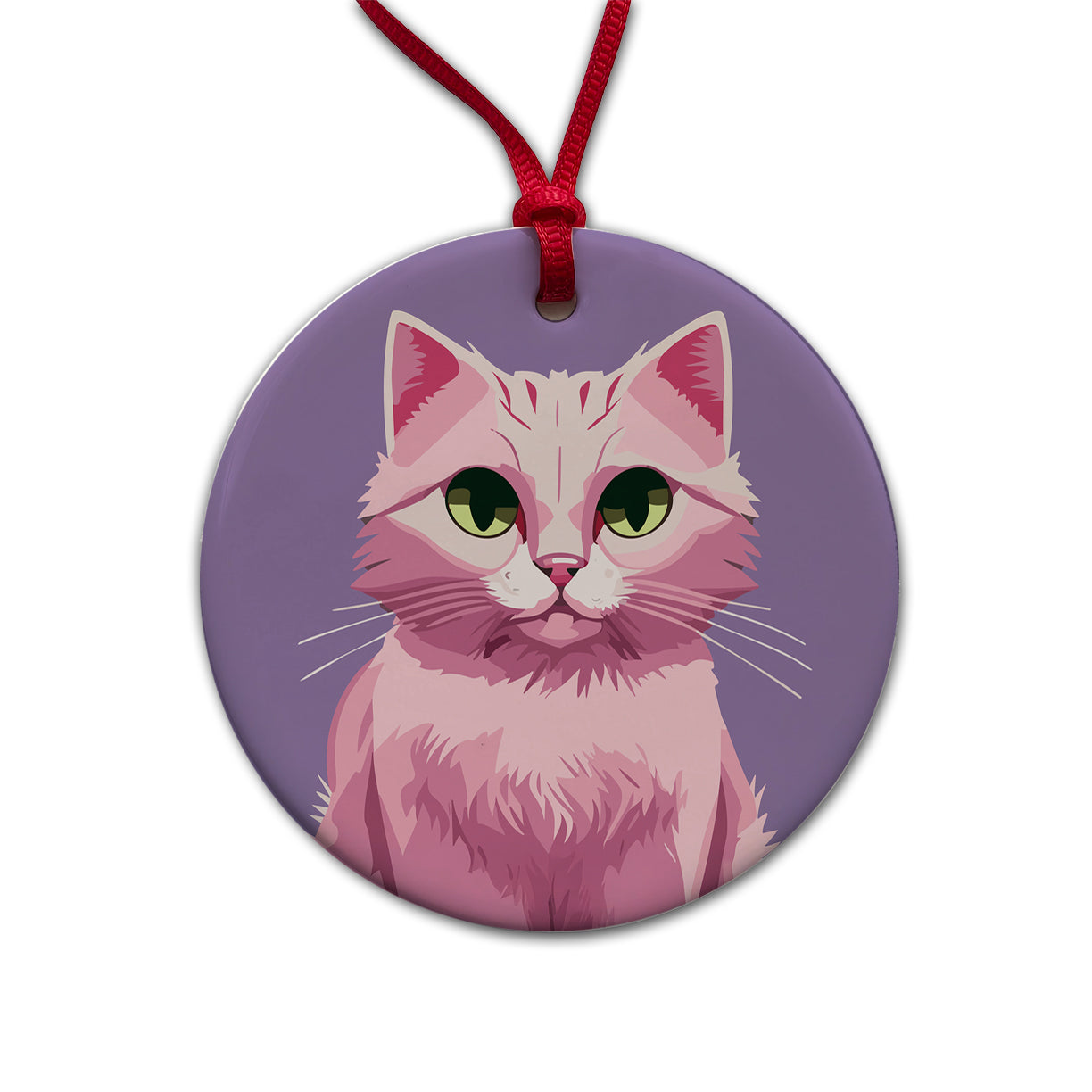 Cat Pink Round Ceramic Holiday Christmas Tree Ornament