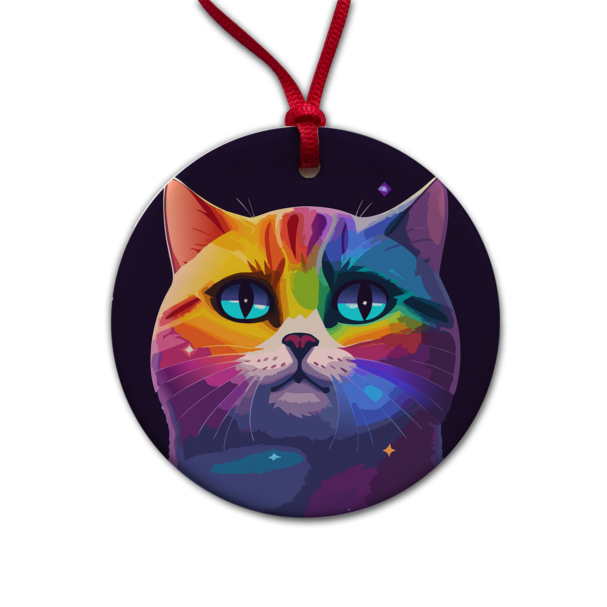 Cat Rainbow in Space Stunning Round Ceramic Holiday Christmas Tree Ornament