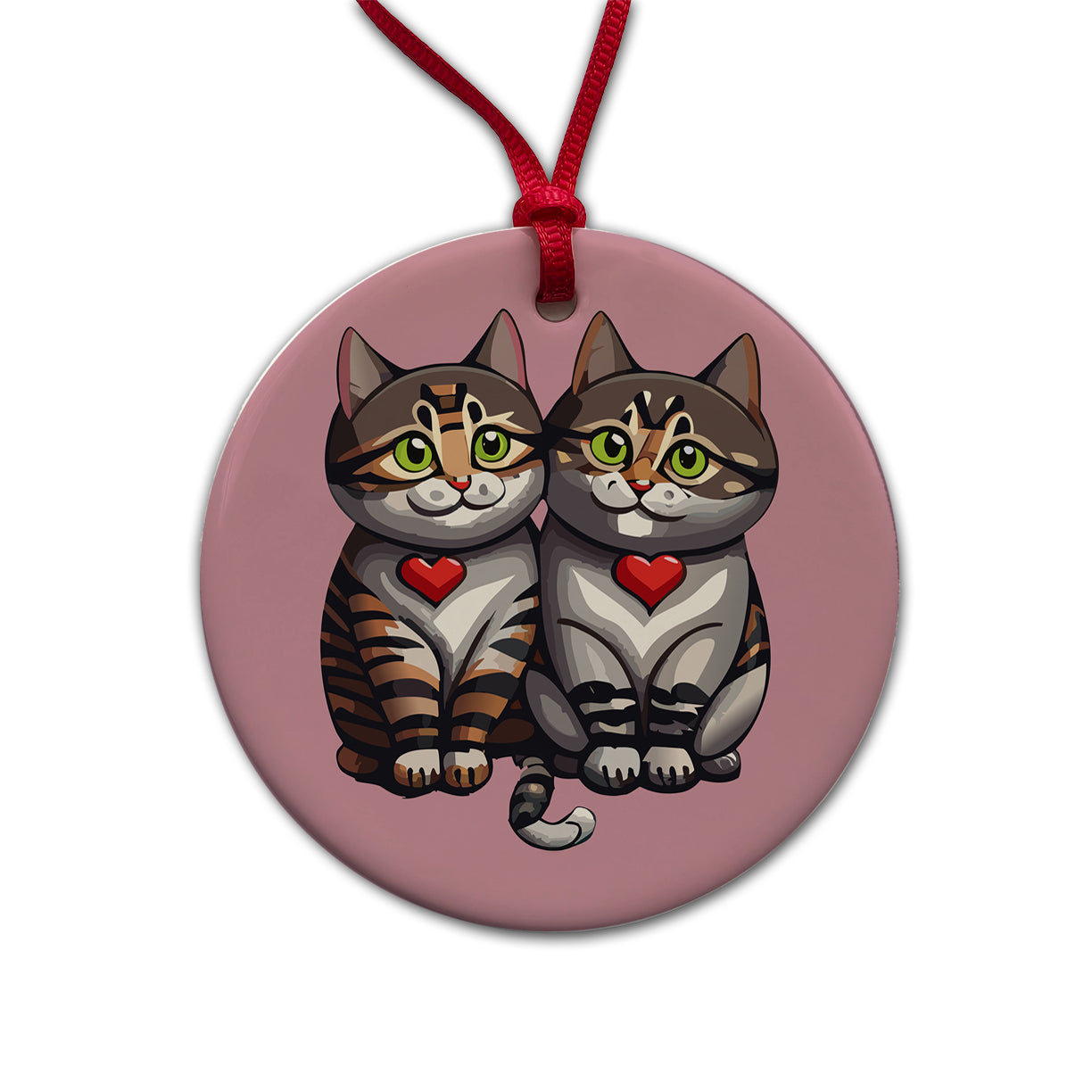 Cats Love Valentines Day Wedding Anniversary Round Ceramic Holiday Christmas Tree Ornament