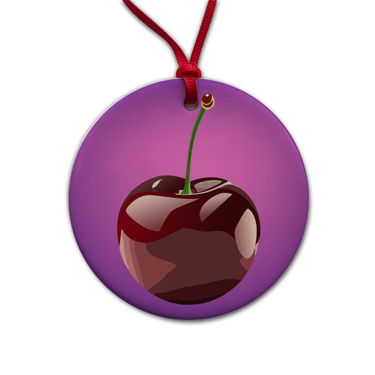 Cherry Fruit Round Ceramic Holiday Christmas Tree Ornament