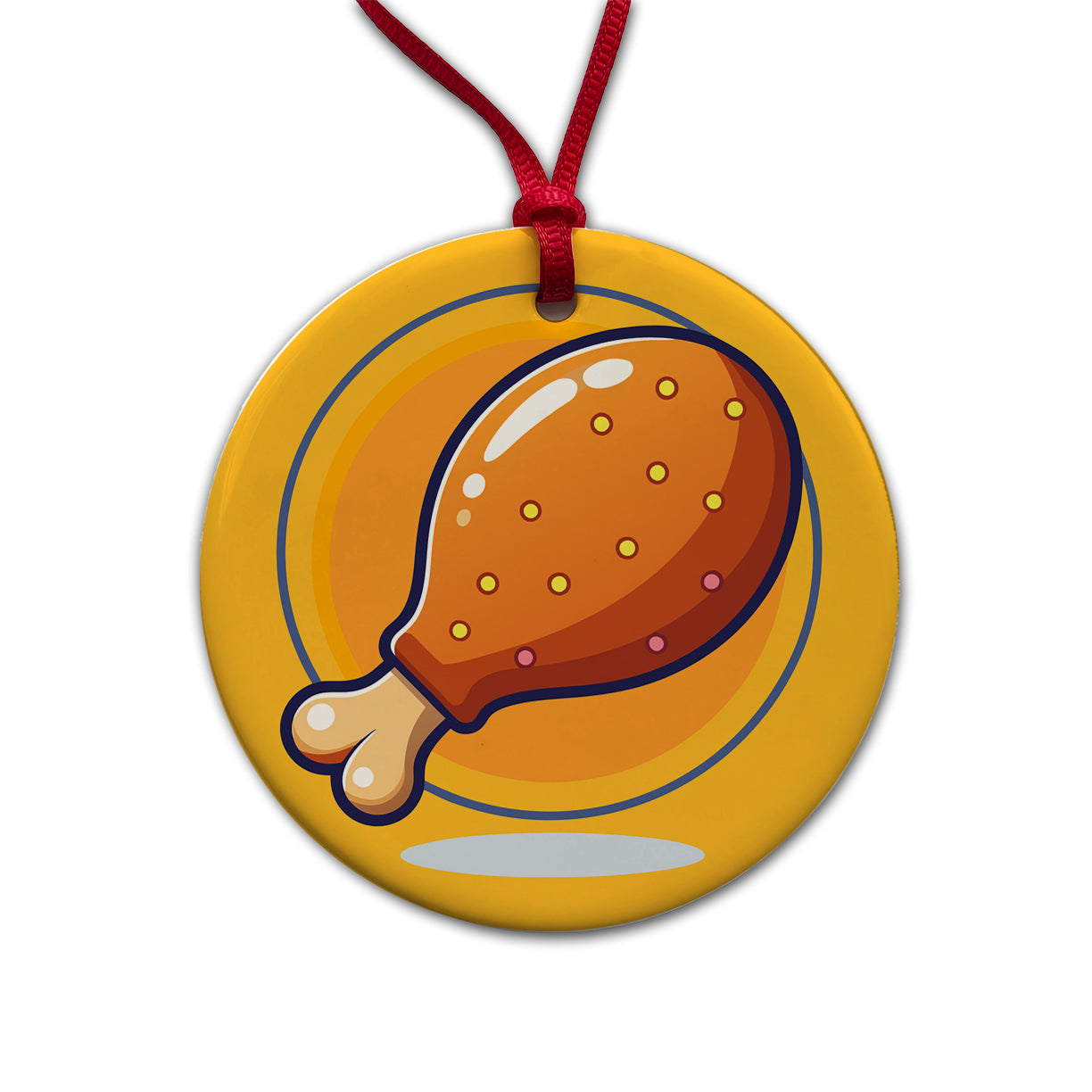 Chicken Drumstick Round Ceramic Holiday Christmas Tree Ornament