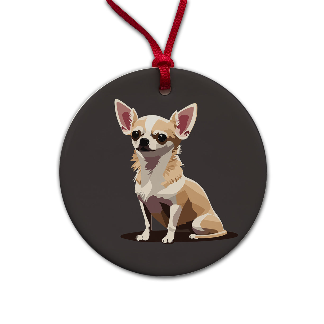 Chihuahua Dog Sitting Round Ceramic Holiday Christmas Tree Ornament