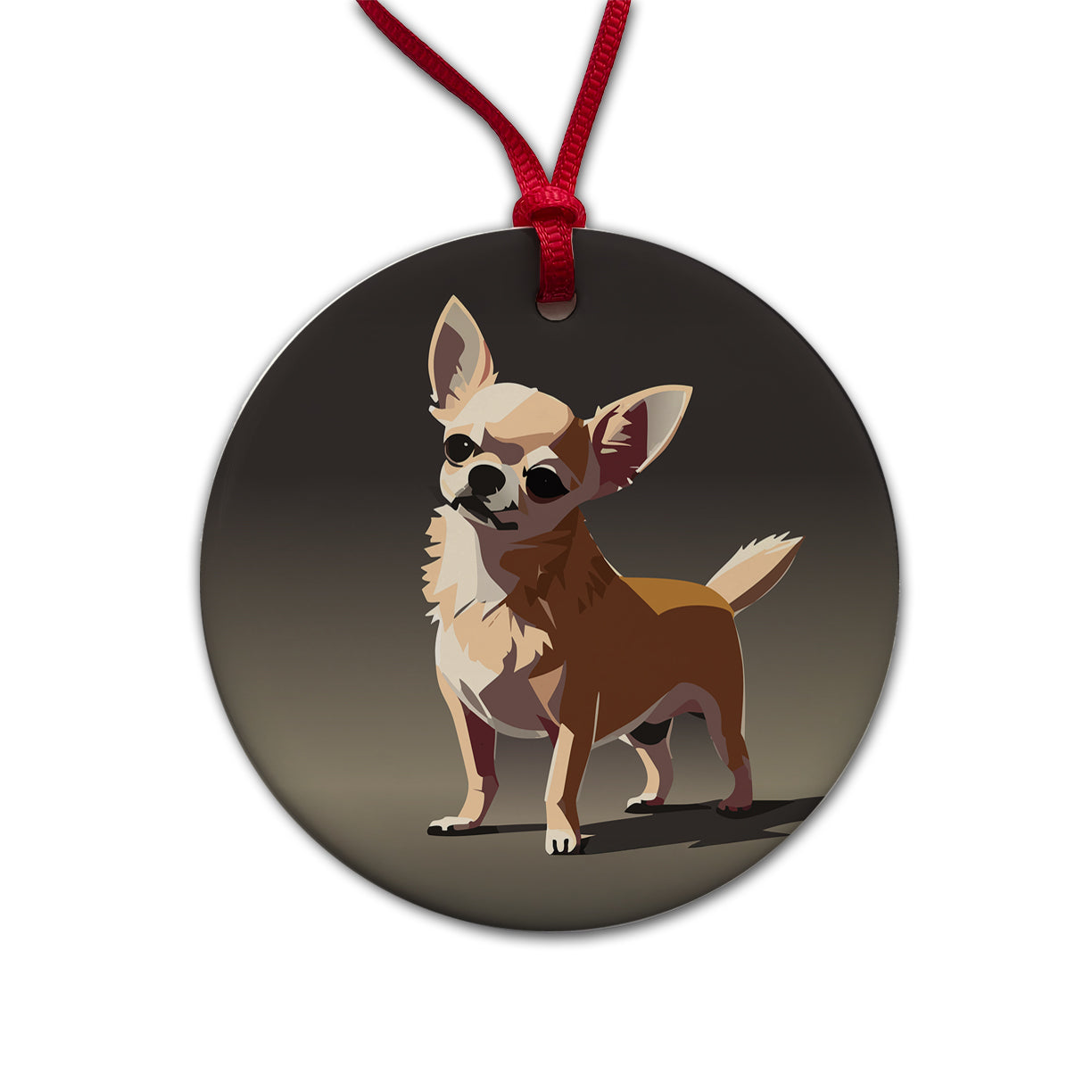 Chihuahua Dog Standing Round Ceramic Holiday Christmas Tree Ornament