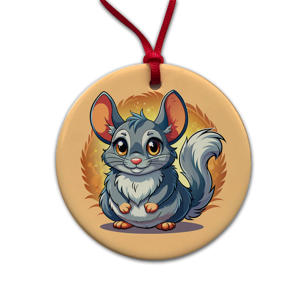 Chinchilla Cute Round Ceramic Holiday Christmas Tree Ornament