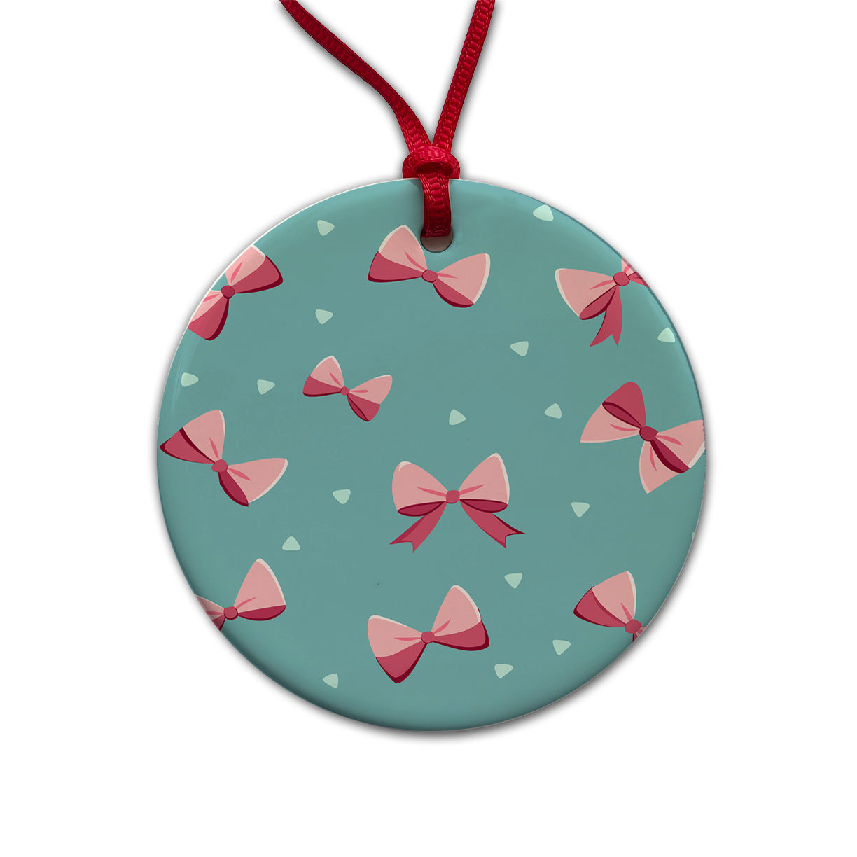 Coquette Pink Bows Scattered Round Ceramic Holiday Christmas Tree Ornament