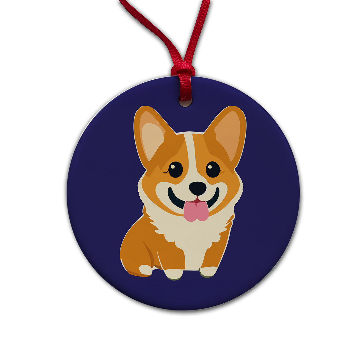 Corgi Dog Sweet Round Ceramic Holiday Christmas Tree Ornament