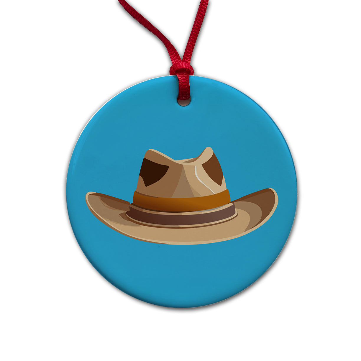 Cowgirl Hat Tan Western Country Round Ceramic Holiday Christmas Tree Ornament