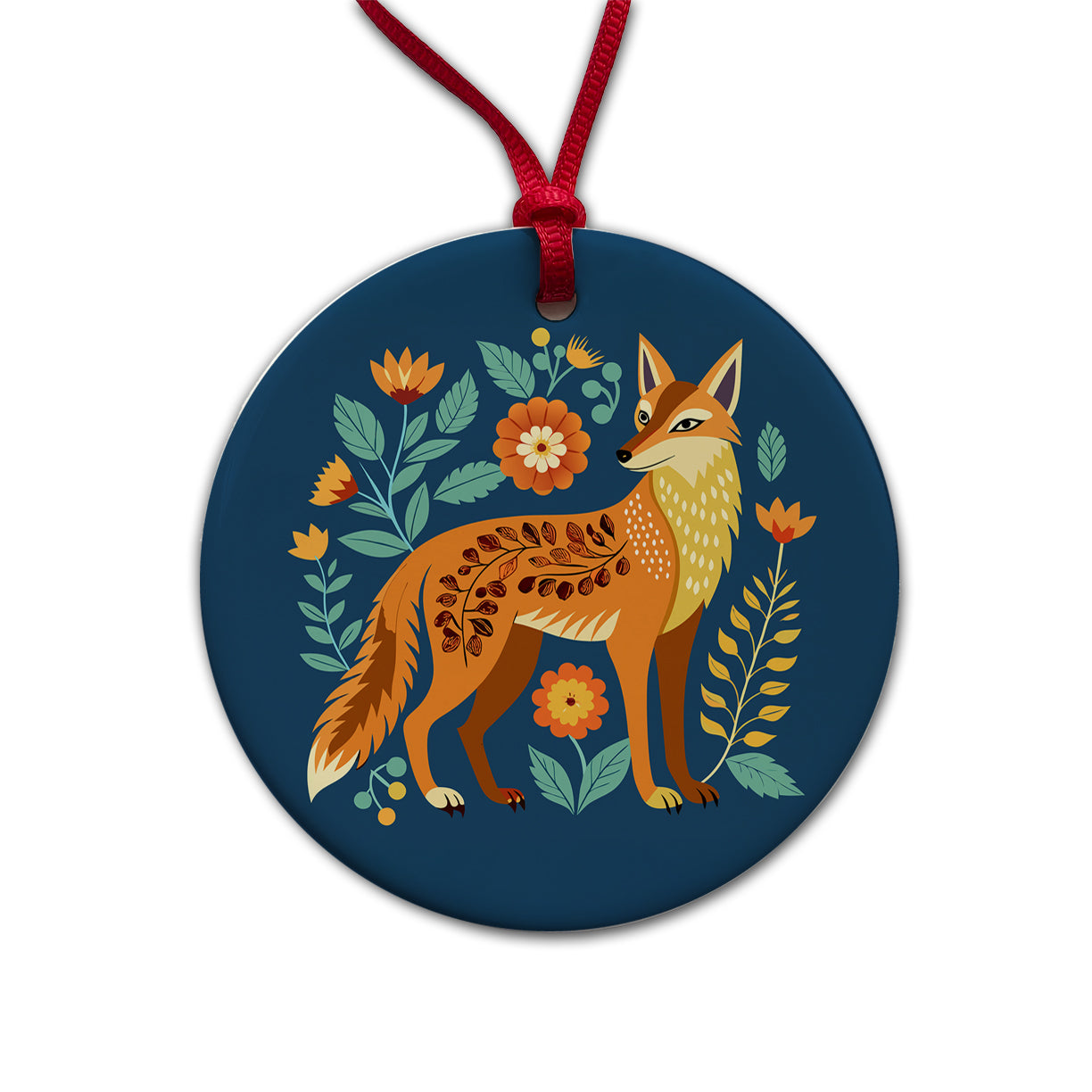 Coyote Pretty Floral Flowers Round Ceramic Holiday Christmas Tree Ornament