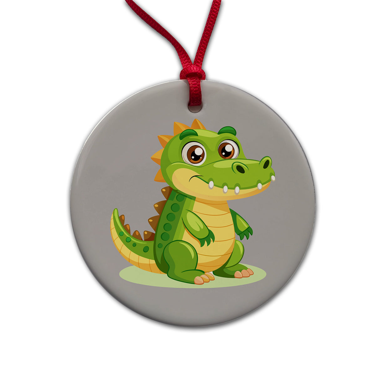 Crocodile Alligator Cute Round Ceramic Holiday Christmas Tree Ornament