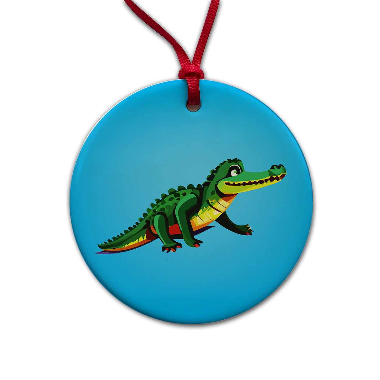 Crocodile Alligator on the Move Round Ceramic Holiday Christmas Tree Ornament