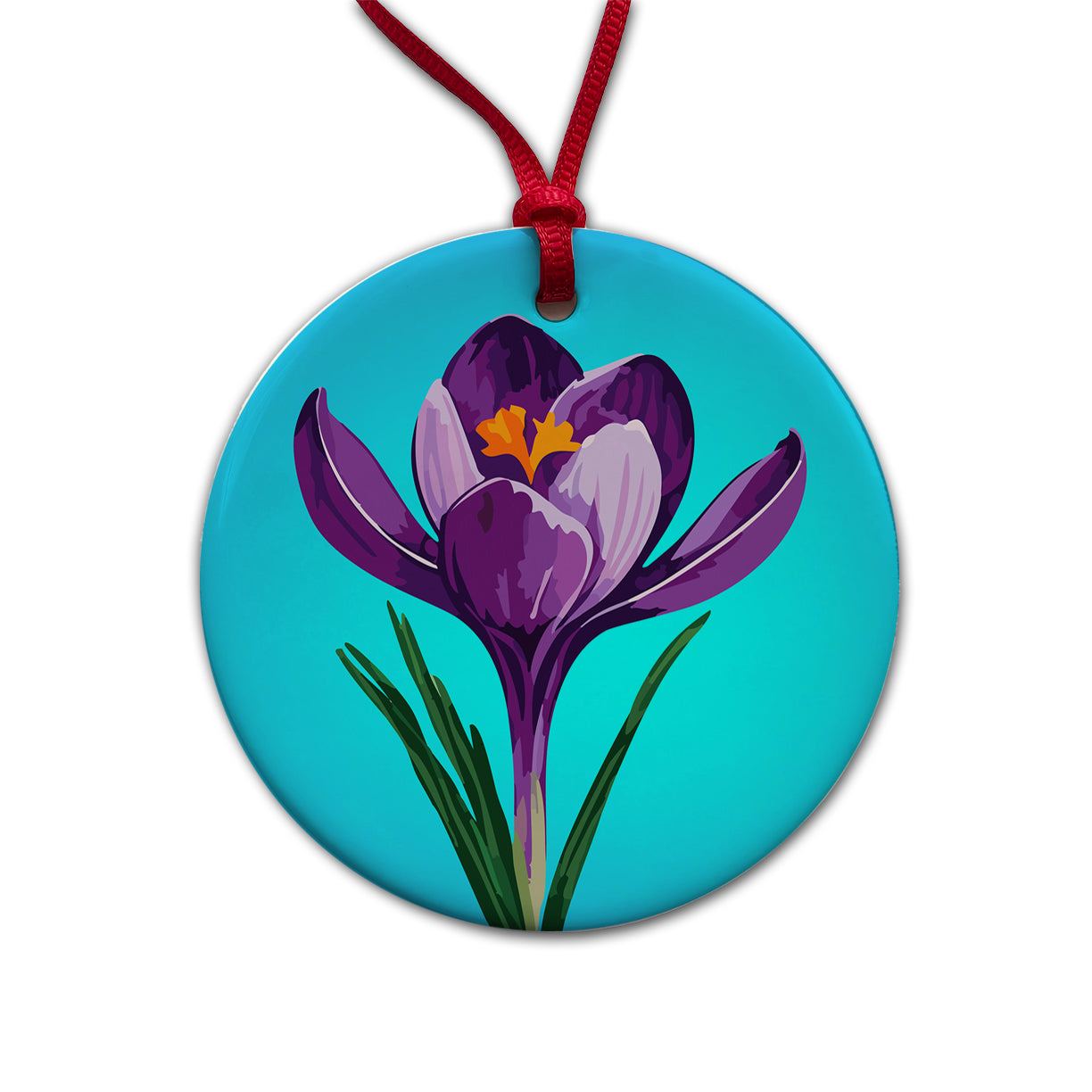 Crocus Flower Purple Watercolor Round Ceramic Holiday Christmas Tree Ornament