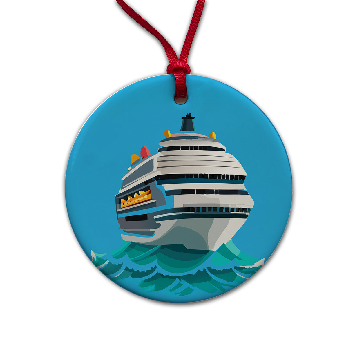Cruise Ship on Ocean Trip Vacation Bon Voyage Round Ceramic Holiday Christmas Tree Ornament