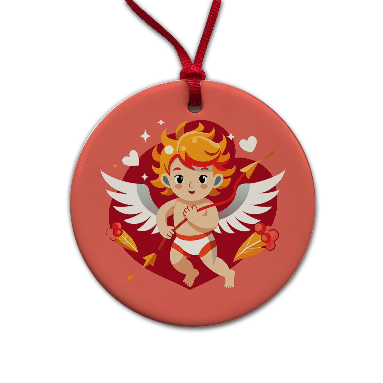Cupid Cherub with Arrow Valentines Day Round Ceramic Holiday Christmas Tree Ornament
