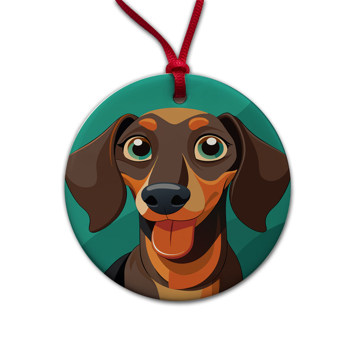 Dachshund Dog Sticking Out Tongue Funny Round Ceramic Holiday Christmas Tree Ornament