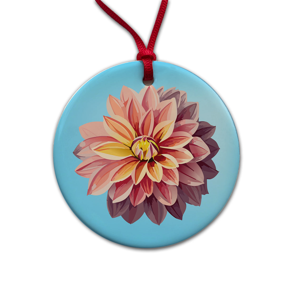 Dahlia Flower Watercolor Round Ceramic Holiday Christmas Tree Ornament