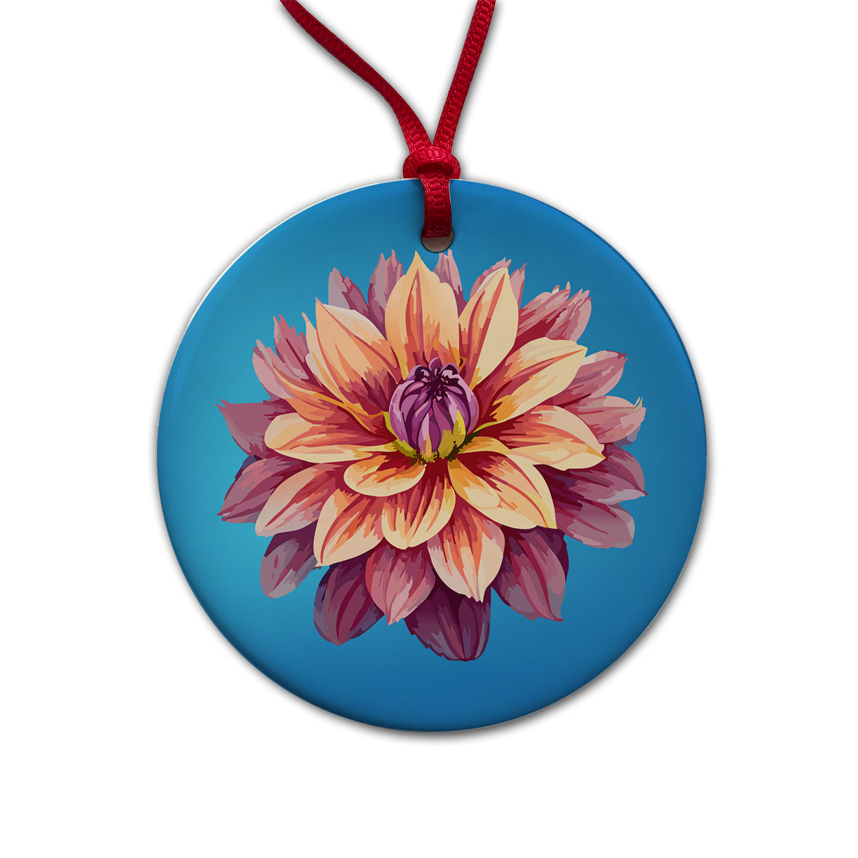 Dahlia Flower Round Ceramic Holiday Christmas Tree Ornament
