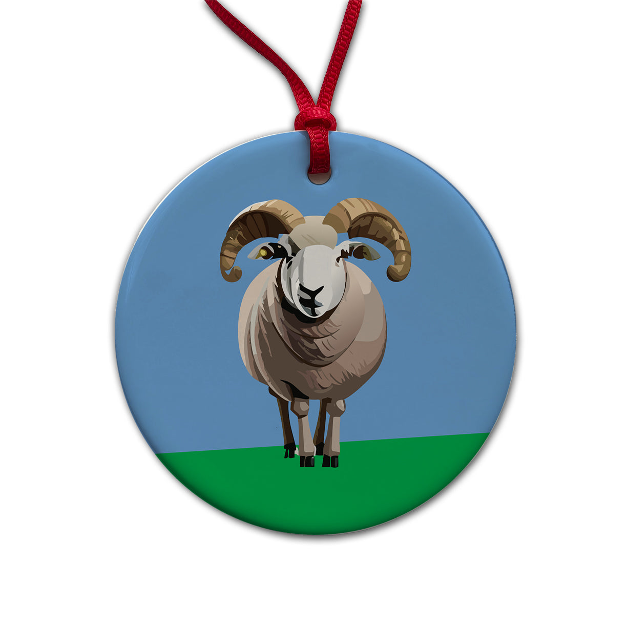Dall Sheep Thinhorn Wild Staring Round Ceramic Holiday Christmas Tree Ornament