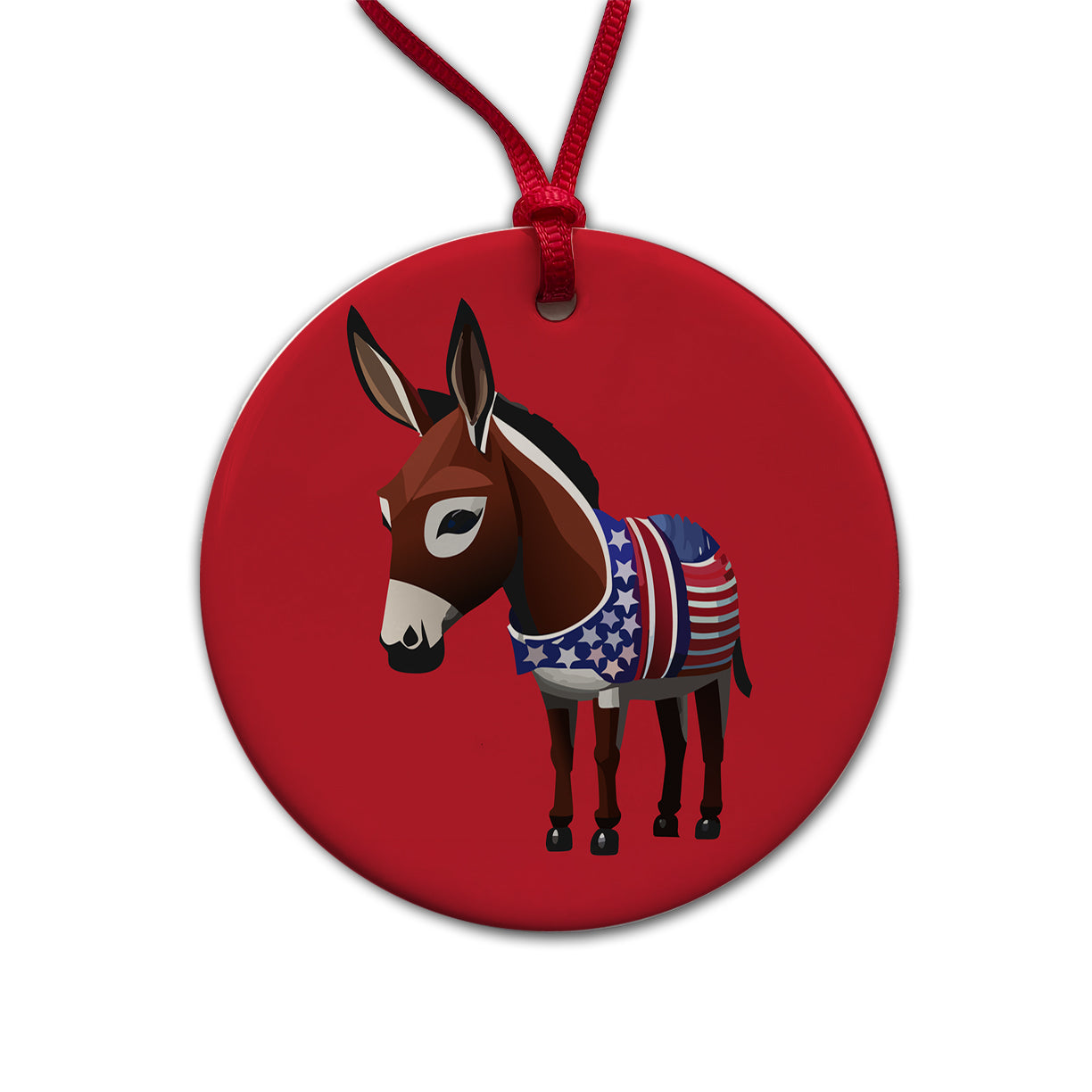 Democrat Donkey Patriotic Liberal Vote Round Ceramic Holiday Christmas Tree Ornament